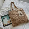Torby na ramię kwadratowe puste słomkowe torba plażowa ręcznie robiona tkana rafia rattan zakupy dla kobiet bohemian letnie Totesh24217