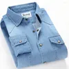 Camisas casuais masculinas marca clássica duplo bolso botão algodão denim camisa 2024 primavera de alta qualidade magro de mangas compridas