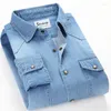 Camicie casual da uomo Camicia classica in denim di cotone con doppia tasca di marca 2024 Primavera alta qualità Slim a maniche lunghe