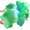 Stage Wear Customized Silk Belly Dance Fans 1 Pair Handmade Dyed Performance Props Gradient Green Turquoise 180x90cm