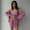 Vrouwen Nachtkleding BKQU Casual Print Pyjama Set Lace Up Gewaad Spaghetti Sexy Split Hoge Taille Shorts Vrouwen Zomer Pak 2024