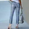 Women's Jeans 2023 New Pencil Pants Open cut slim fit high waisted retro street wear casual and fashionable elastic blue jeans for women J240217