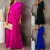 Casual Dresses Elegant Rose Club Party Office Midi Dress 2024 Summer Women's Satin Lantern Sleeve One Shoulder Bodycon Women kläder