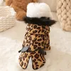 Dog Apparel Leopard Print Hooded Coat Clothes Draw Rope Design Plush Small Dogs Clothing Cat Thick Warm Comfortable Winter Pet Products