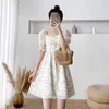 Party Dresses Floral Short-sleeved Dress Women's Summer 2024 Break French Square Collar Gentle Wind Small Skirt With Yellow Flowers