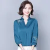 Vrouwen Blouses 2024 Lente Zomer Oversized Losse Shirt Vrouwen V-hals Negen Punten Mouw Blouse Satijn Geborduurde Mode Tops