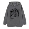 Heren Hoodies Sweatshirts Skeleton Gothic Ins Gedrukt Y2K Rits Dames Hoodies Sweatshirt Unisex Los Oversized Harajuk High Street Streetwear Tops T240217