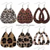 Dangle Chandelier Alta Qualidade Waterdrop Cut Out Leopard Print Couro Dangle Brinco Para Mulheres Moda Sier Banhado Gancho Dhgarden Dh4Gz