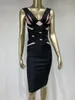 Casual Dresses Women Celebrity Sexy V Neck Mesh Black BodyCon Midi Bandage Dress 2024 Elegant Evening Club Party