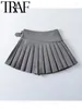 Skirts FANS Elegant Grey Women Pleated Skirt 2024 Spring Asymmetric Belt High Waisted A-Line Female Mini Y2K Jupe