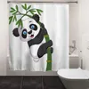 Tende da doccia Naughty Panda Ganci per tende Classico verde bambù Inchiostro Arte Sfondo bianco Arredamento bagno Set vasca da bagno Poliestere