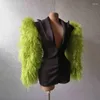 Stage Wear Maniche a rete verde Giacca nera Cantante da donna Vestito da ballo jazz Gogo Costume Discoteca Performance Rave Outfit XS7295