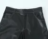 Pantalones de mujer de cuero sintético negro cintura alta holgados Chic Topstitch Pantalones rectos 2024 otoño Casual pierna ancha