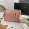 11/15.5cm Women Designer Makeup Bag Lambskin Leather Gold Ball Hardware Matelasse Chain Rivets Decoration Zipper Vanity Box Cosmetic Case Purse Shoulder Handbag