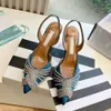 Luxury Crystal Buckle Sandals Shoes High Heels Sandal Women Luxury Designers Dress Shoe Evening Party Slingback Multicolor Pumps Ananas toppkvalitet