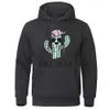 Herrtröjor tröjor gratis kram från spiny cactus tryck hoodies mens vintage ficka tröja varma lösa toppar personlighet fleece hoodie för män t240217