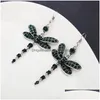 Stud Colorf Crystal Dragonfly Tassel vintage kropla kolczyka dla kobiet Sier Sier Staing Kolczyki