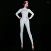 ステージウェアバーナイトクラブDJゴーゴーダンサーコスチュースホワイトラインストーンジャンプスーツ女性ジャズ服のパフォーマンスレイブ衣装XS5779