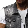 Men039s Vests Men39s Denim Vest Simple Fashion Washed Grinding White Hole Slim Youth Motorcycle Foreign Trade Whole5483495