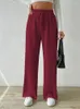 Pantalon pour femmes, Texture nouée à la taille, tricoté, jambes larges, élastique, couleur unie, décontracté, ample, droit, court, Style coréen