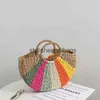 Sac à main en paille de couleur arc-en-ciel, fourre-tout tissé à la main en demi-cercle, pour vacances en bord de mer, plage, nouvelle collection été 2023, h24217