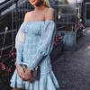 Casual Dresses Women Sexy Off Shoulder Ruffle Print Short Dress Party Chiffon Shirred Bodycon Spring Autumn Daily E Girl