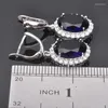 Ensemble de boucles d'oreilles et collier pour femmes, classique, ovale, bleu ciel, zircone, couleur argent, Bracelet de mariage, pendentif, bague, QS0460