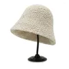 Berets inverno quente mulheres balde chapéu cor sólida lã de cordeiro cúpula panamá pescador senhora meninas ao ar livre protetor de ouvido