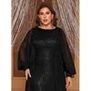 Abiti casual Donna Nero Manica lunga Paillettes Elegante Abbigliamento da festa Occasioni formali Serata Cocktail Prom Abito maxi per donna