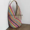 Shoulder Bags Casual Colorful Striped Straw Women Hollow Large Tote Bag Handmade Summer Beach Big Bali Handabgs ForH24217