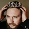 Hårklipp Royal King Crown för män - Metallkronor och tiaror Full runda födelsedagsfest hattar medeltida tillbehör