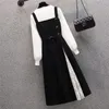 Springsummer 대형 여자 드레스 세련된 슬림하고 나이 끈으로 짜여진 스웨터 스트랩 치마 2 개 세트 240202