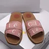 Designer Chloe Sandálias Chinelos Woody Marca de Luxo Canvas Square Toe Carta Bordado Verão Moda Sandália Flat Bottom Mule Beach Outdoor Home Slide 6BMQ