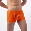 Sous-vêtements en maille pour hommes, sous-vêtements Ultra-minces, Boxer Transparent, culotte rayée, Sexy, poche bombée, respirante, Cuecas pour hommes