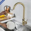 Kitchen Faucets Faucet Gold Tap Cold Water Digital Control Electric Temperature Brushed 304 Stainless Steel Pull Down Taps