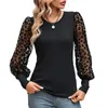 Blouses Femmes Col rond Femmes Top Léopard Imprimé Maille Élégant Printemps-Automne Slim Fit Blouse Avec Patchwork Transparent Manches Longues