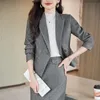 Winter Solid Woolen Businesss Slim Formal Office Lady Blazer Tops Zipper Midi Split Skirt Women 2pcs Sets Elegant Quality Suit 240202