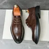 Dress Shoes Men Luxury Pointed Block Leather Casual Classic Retro Versatile European Style Black Brown Sizes 38-45