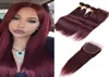 Capelli vergini brasiliani rosso vino con chiusura 99j tessuto brasiliano capelli lisci bordeaux 3 pacchi con chiusura in pizzo pizzo 4x4 T5213518