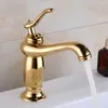 Rubinetti per lavandino del bagno Rubinetto da cucina in ottone dorato Rubinetti per acqua lucida e fredda Miscelatore per lavabo retrò antico europeo