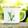 Mugs Tropical Plants Cactus Print Enamel Creative Coffee Tea Water Milk Cups Summer Camping Handle Drinkware Vacation Mug Gifts