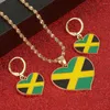 Necklace Earrings Set Stainless Steel Jamaica Heart Map National Flag Pendant Necklaces Jamaican Gifts