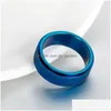 Clusterringen Mode Eenvoudig 8Mm Titanium Roestvrij Staal Matte Ringen Blauw Zwart Goud Draaien Heren Sieraden Groothandel Partij Gi Dhgarden Dhtbf