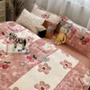 Set di biancheria da letto Set di biancheria da letto in stile coreano Twin Queen Size Copripiumino a forma di cuore amorevole carino Lenzuolo piatto Biancheria da letto in poliestere per principessa