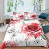 Sängkläder set Red Rose King Queen Däcke täcker vackra blommor sängkläder set för barn flickor kvinnor romantiska blommor 2/3 st polyester quilt täckning