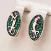 Boucles d'oreilles pendantes Kinel vert naturel Zircon lézard goutte pour femmes 585 or Rose et noir placage Vintage Animal quotidien Punk bijoux