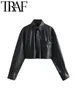 Женские блузки GAL, черная женская свободная рубашка из искусственной кожи, укороченный топ с длинными рукавами и карманами спереди, женская блузка оверсайз из искусственной кожи, весна 2024, Y2K