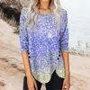 Women's T Shirts Casual Long Sleeve Sequin Printed Round Neck Side Button Oregelbunden Top Official Store Y2K Ropa de Mujer
