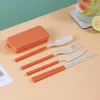 Dinnerware Sets Retail Wheat Straw Folding Combination Portable Outdoor Travel Tableware Student Set