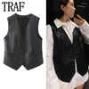 Women's Vests Faux Leather Vest Woman Black Sleeveless Jacket For Women 2024 Autumn Asymmetric Tailored Button Waistcoat